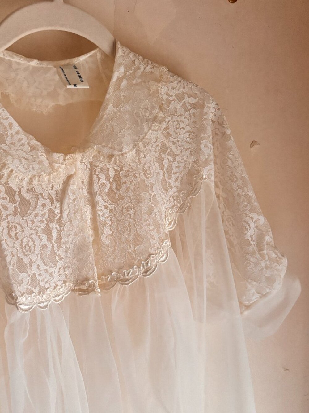 Rare Vintage White Lace Peignoir Robe Sheer Bridal Nightgown